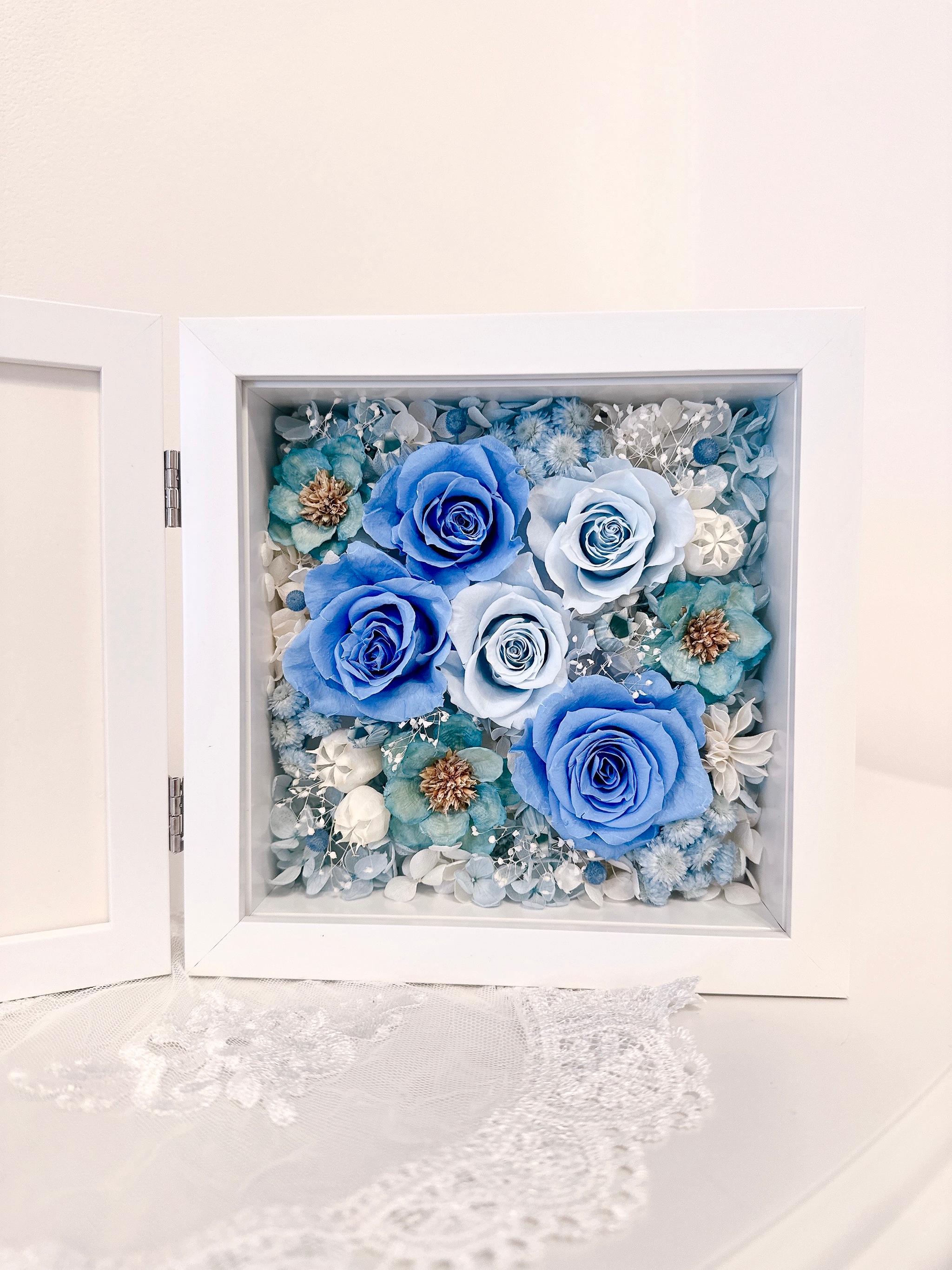 【出産祝い・男の子】フォトフレーム BOXアレンジ 写真立て バラ ブルー 青 結婚祝 誕生祝 記念日 ベビーギフト | 8枚目